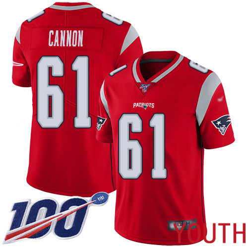New England Patriots Football #61 100th Season Inverted Limited Red Youth Marcus Cannon NFL Jersey->youth nfl jersey->Youth Jersey